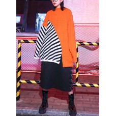 Oversized  patchwork striped knit sweat tops Loose fitting o neck Sweater Blouse