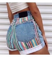 A-line denim shorts with high waist, loose fit, and slimming effect HF2417-03-04