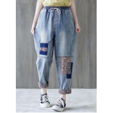 Beautiful Blue patchwork Pockets Cotton Pants Summer