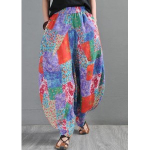 2021 Summer Literature And Art Loose Ramie Print Baggy Pants