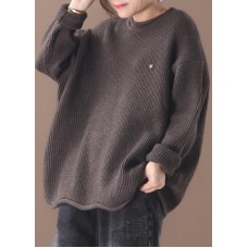 Cozy winter khaki knitted blouse fall fashion o neck sweater tops