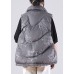 Grey zippered Pockets Print Winter Duck Down Sleeveless down vest