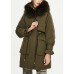 Modern Army Green Raccoon hair collar Pockets tie waist Winter Duck Down Puffer Coat