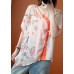 Stylish Orange Red Button asymmetrical design Print Fall Shirt Half Sleeve