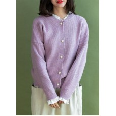 Vintage ruffles collar knitwear plus size pink long sleeve knitted cardigans