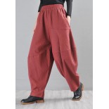 Chic Red Cotton Linen Radish trousers Pants Summer