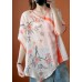 Stylish Orange Red Button asymmetrical design Print Fall Shirt Half Sleeve