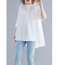 Art White Cotton Top Silhouette Low High Design Midi Summer Half Sleeve Shirt