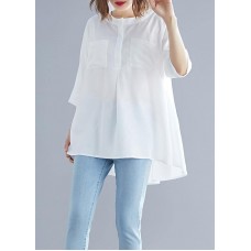 Art White Cotton Top Silhouette Low High Design Midi Summer Half Sleeve Shirt