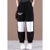 Natural Black Elastic Waist Patchwork Pants Summer Cotton