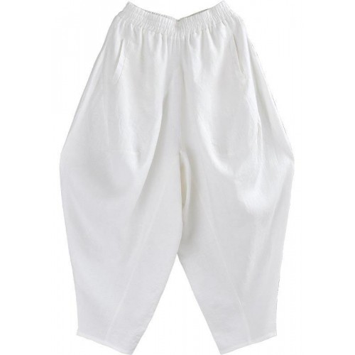 Vintage White Loose Cotton Linen Radish trousers Summer Pants