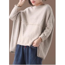 Fashion beige o neck knitted clothes oversize Batwing Sleeve knit sweat tops asymmetric hem