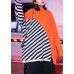 Oversized  patchwork striped knit sweat tops Loose fitting o neck Sweater Blouse