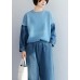 Fashion blue knitted pullover patchwork sleeve fashion o neck knit tops