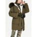 Modern Army Green Raccoon hair collar Pockets tie waist Winter Duck Down Puffer Coat