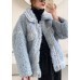 French Blue Button Faux Fur Winter Casual Coat