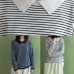 Aesthetic navy striped knitted t shirt lapel collar Loose fitting knitted blouse