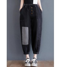 Comfy Black Patchwork jeans Summer Cotton